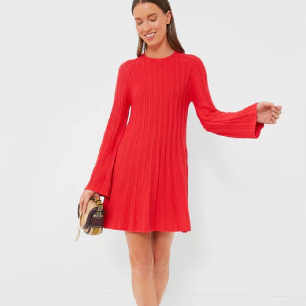 Tuckernuck Red Long-Sleeve Ribbed A-Line Dress
